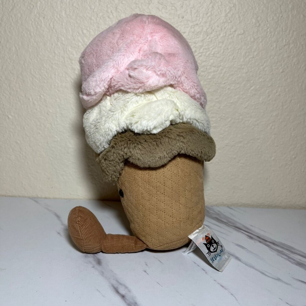 Amuseable Ice Cream Plush Toy 12” W/ Cone & Smiley Face - Picture 4 of 8